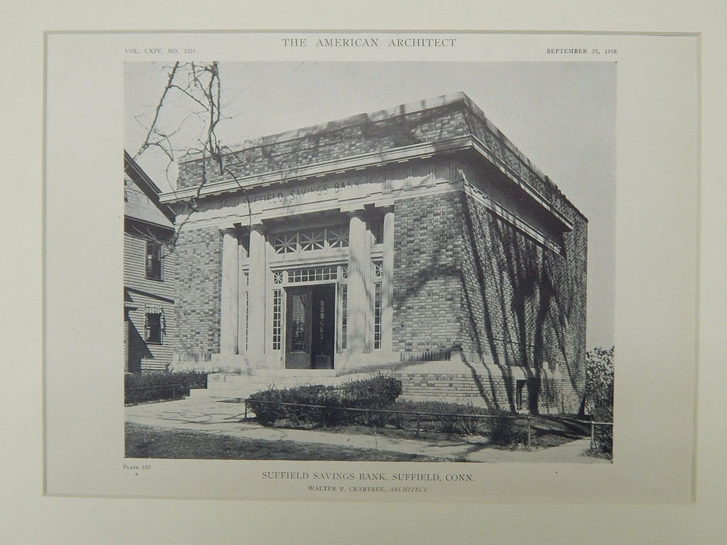 Suffield Savings Bank, Suffield, CT, 1918, Lithograph. Walter P. Crabtree.