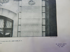 Detail Facade: Club-House New York Yacht Club, 44th, NY, 1901, Lithograph. Warren & Wetmore.
