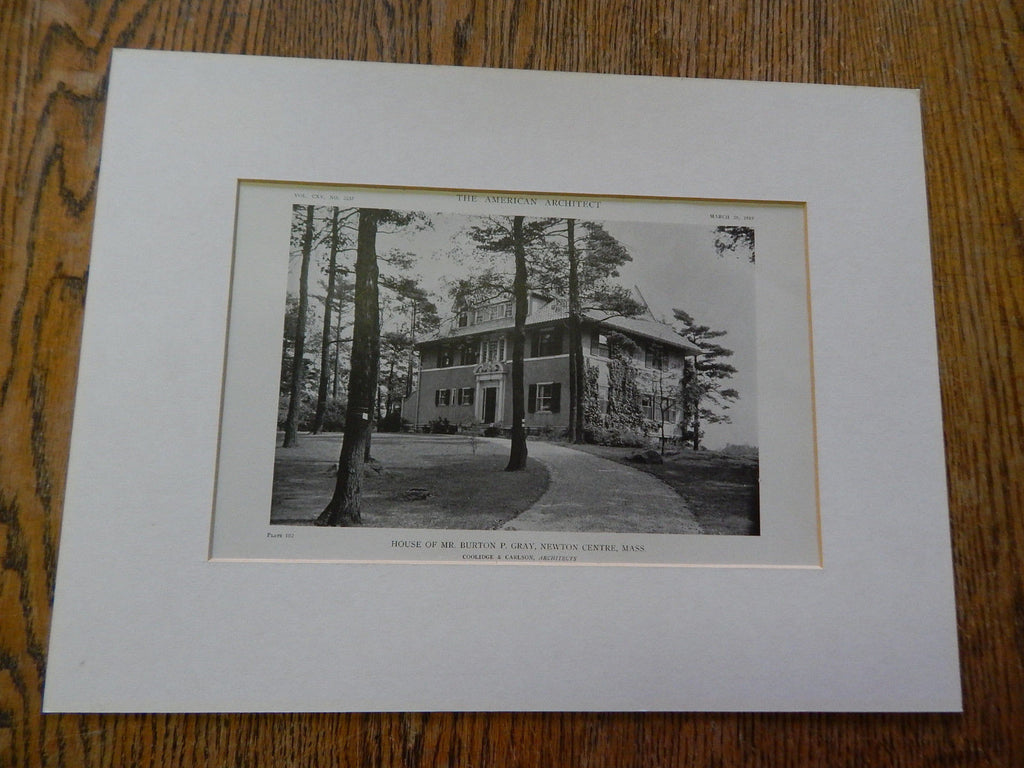 House of Mr. Burton P. Gray, Newton Centre, MA, 1919, Lithograph. Coolidge & Carlson.