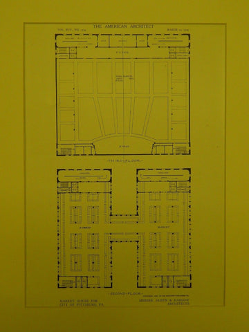 Second & Third Floors, Market House for City, Pittsburgh, PA, 1909, Orig. Plan. Alden & Harlow.