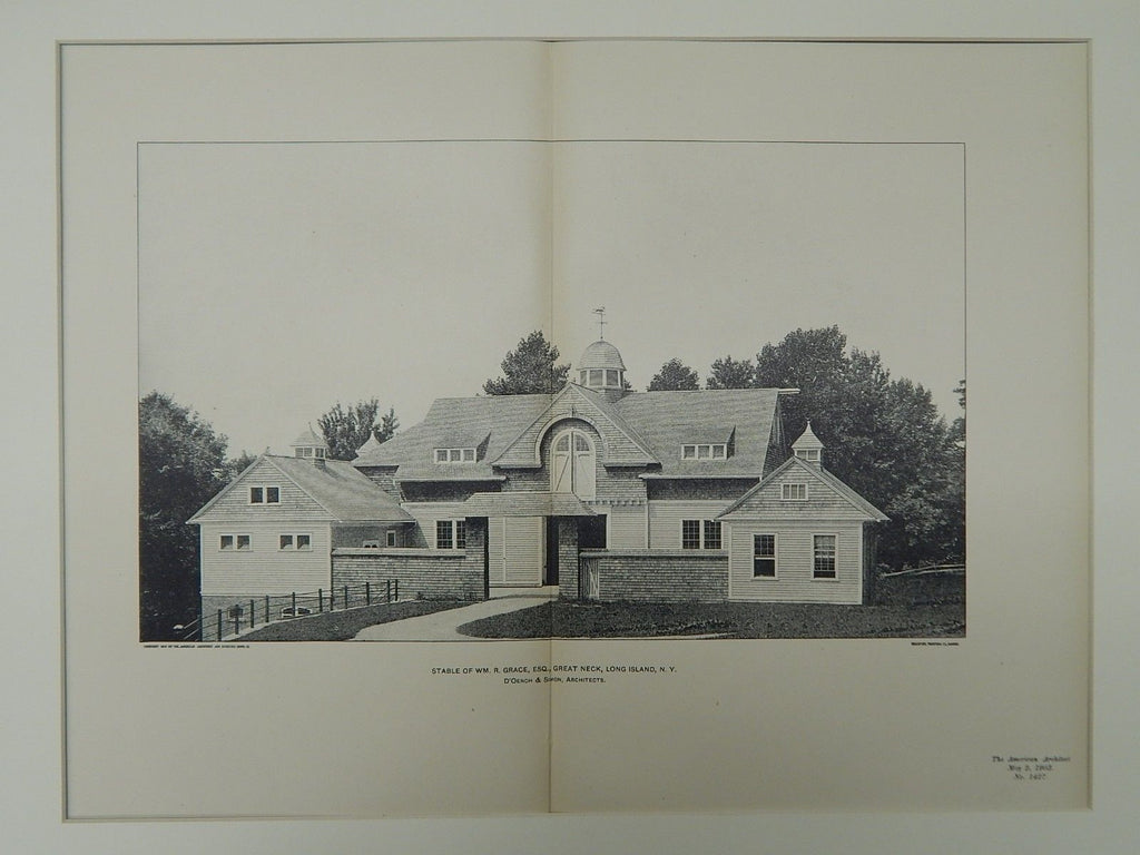 Stable of Wm. R. Grace, Esq., Great Neck, Long Island, NY, 1903, Photogravure. D'Oench & Simon.