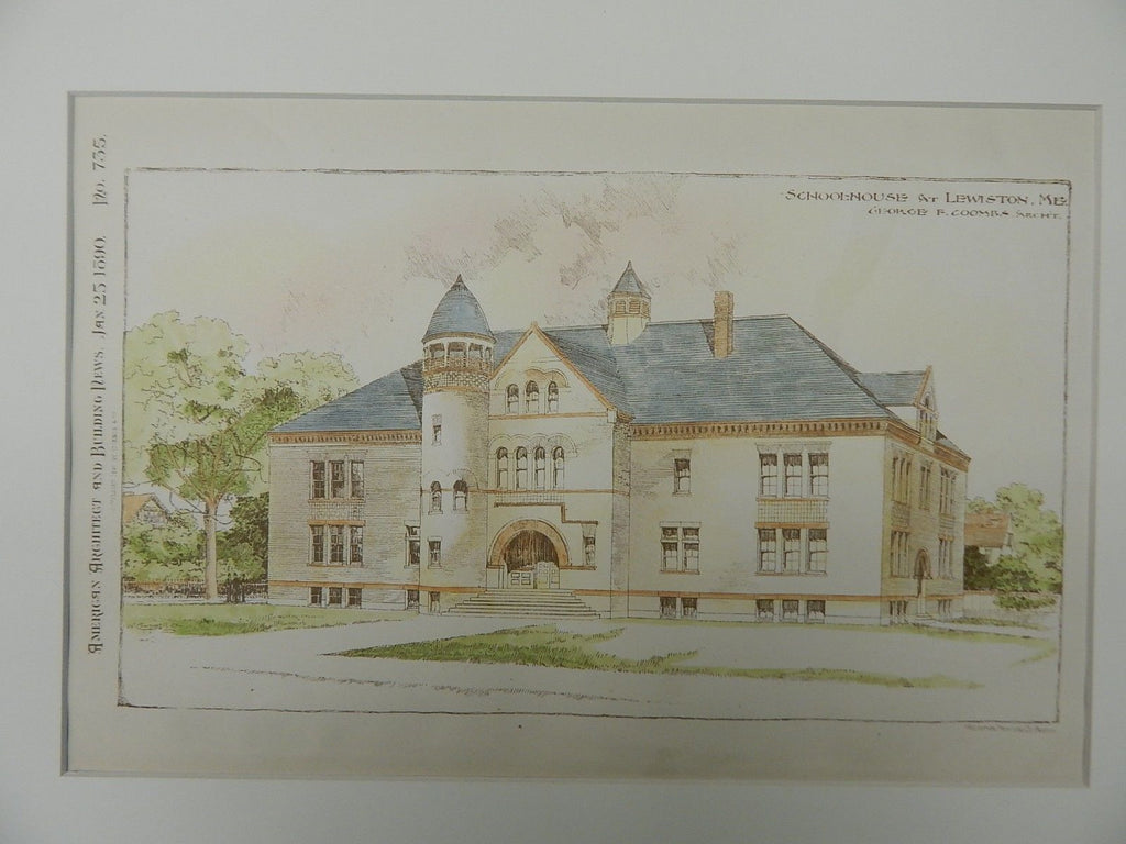 Schoolhouse, Lewiston, ME, 1890, Original Plan. George F. Coombs.