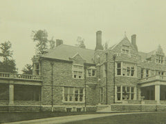 Entrance Front, House of Francis L. Potts, Esq., Bryn Mawr, PA, 1906, Lithograph. Cope & Stewardson.