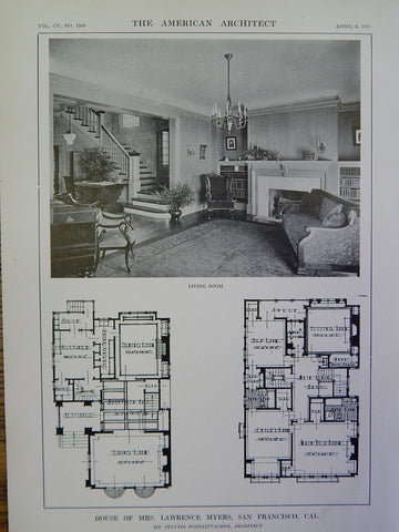 House of Mrs. Lawrence Myers, San Francisco, CA, 1914 Lithograph, Schnaittacher.