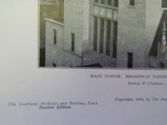 Main Tower: Broadway Tabernacle, New York, NY, 1905, Lithograph. Barney & Chapman.