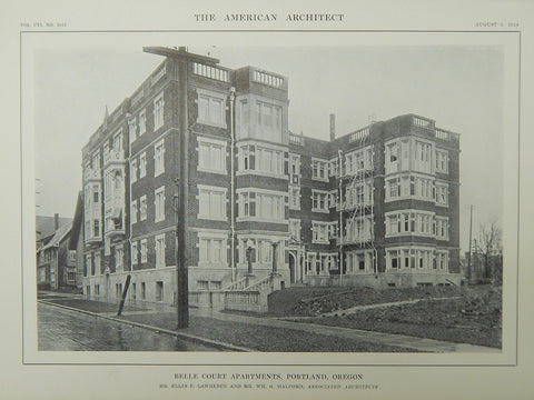 Belle Court Apartments, Portland, OR, 1914, Lithograph.  Ellis F. Lawrence & Wm. G. Halford.