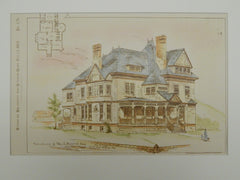 Residence of Wm. A. Prentiss, Esq., Holyoke, MA, 1884, Original Plan. Wm. B. Tubby.
