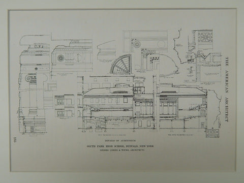 Details of Auditorium, South Park High School, Buffalo, NY, Original Plan. Green&Wicks.