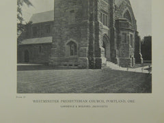 Exterior, Westminster Presbyterian Church, Portland, OR, 1918, Lithograph. Lawrence & Holford.
