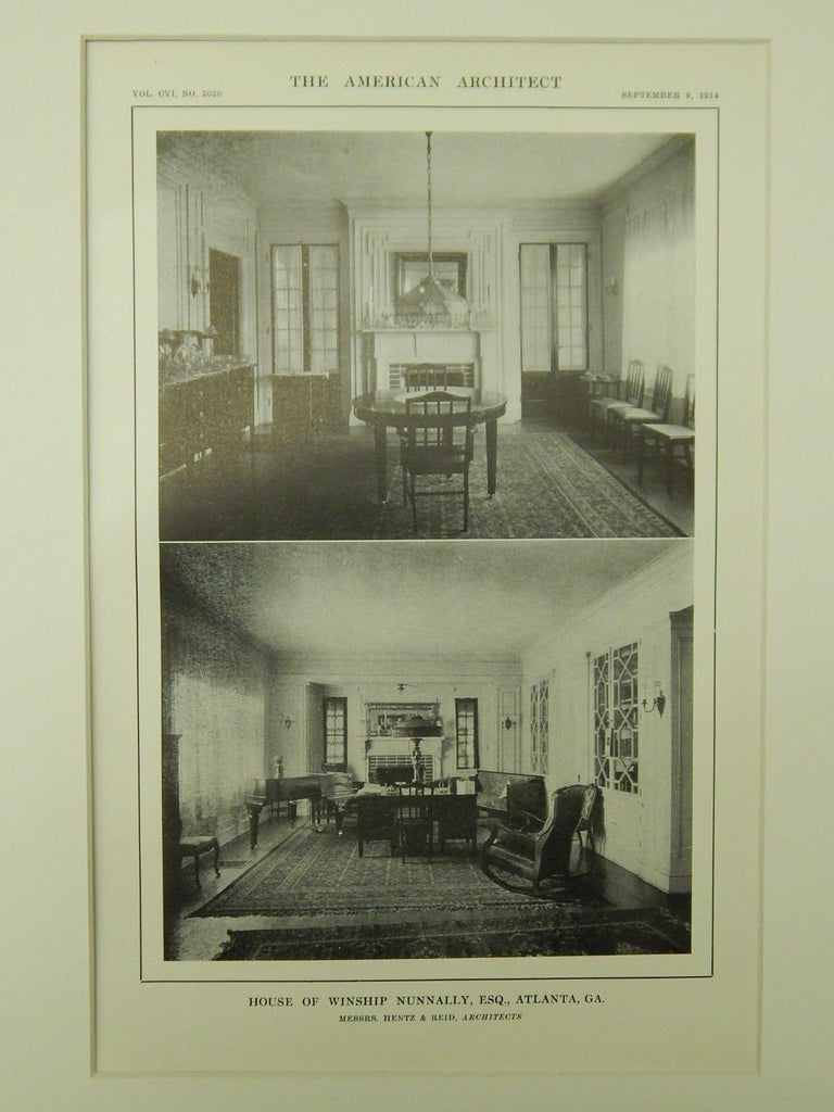Interior, House of Winship Nunnally, Atlanta, GA, 1914, Lithograph. Hentz & Reid.