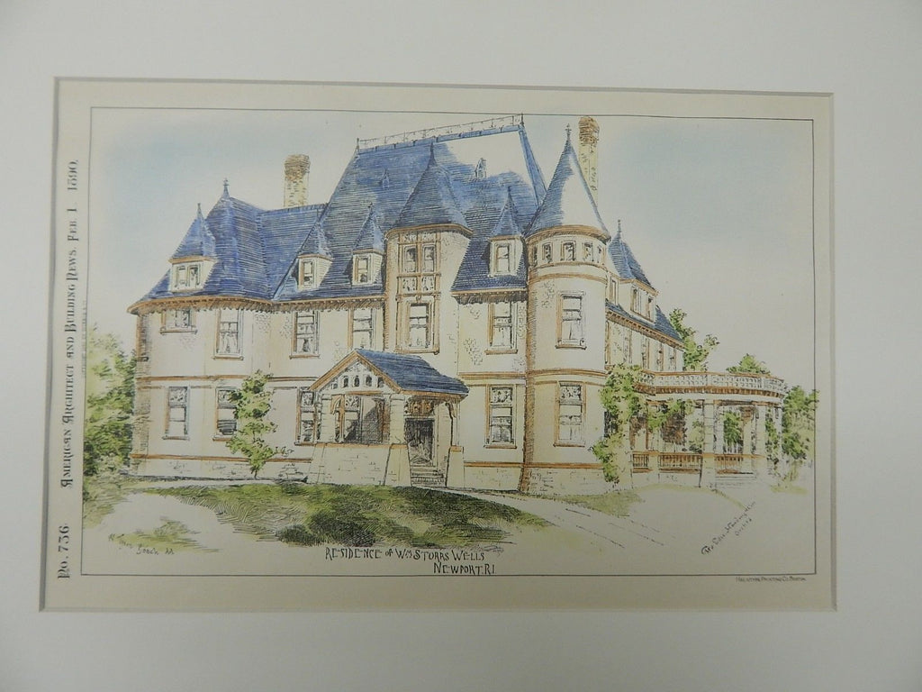 Residence of Wm. Storrs Wells, Newport, RI, 1890, Original Plan. W Tyson Gooch.