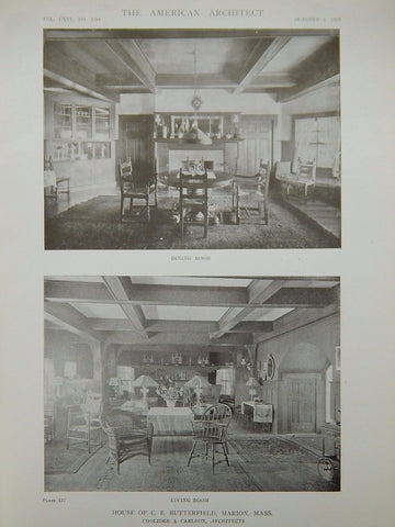 Dining & Living Room, House of C. B. Butterfield, Marion, MA, 1919, Lithograph. Coolidge & Carlson.