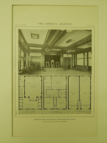 Interior, Oddfellows' Building, Northampton, MA, 1914, Lithograph. Karl Scott Putnam.