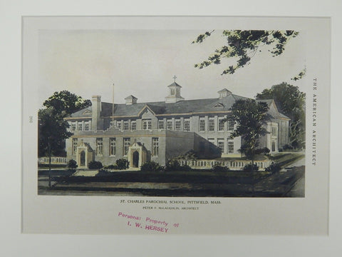 St. Charles Parochial School, Pittsfield, MA, 1926. Original Plan. McLaughlin.