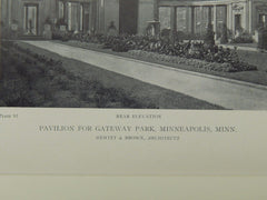 Elevations, Gateway Park Pavilion, Minneapolis, MN, 1918, Lithograph. Hewitt & Brown.