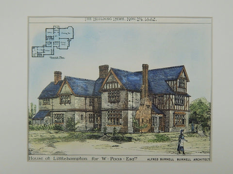 House for W. Paas, Littlehampton, West Sussex, England, 1882, Original Plan. Burnell.