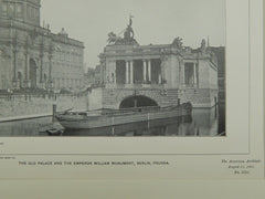 Old Palace and Emperor William Monument, Berlin, Prussia, 1901, Lithograph.