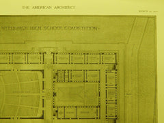 First Prize Design, Pittsburgh High School, Pittsburgh, PA, 1910, Original Plan.