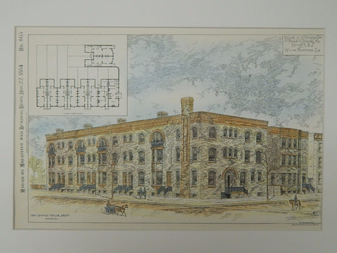 Block of 10 Houses for William Robertson, Newark, NJ, 1884, Original Plan. Van Campen Taylor.