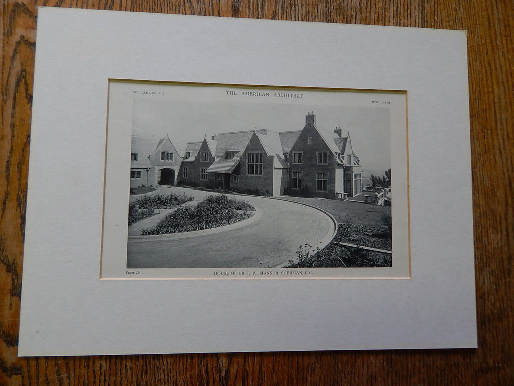 House of Dr. L.W. Mansur, Exterior, Sherman, CA, 1918, Lithograph. Morgan, Walls & Morgan.