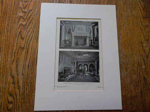 Hall& Fireplace, House of F.W.R. Eschmann, ESQ.,Yonkers, NY, 1906,Lithograph. F.A. de Meuron.