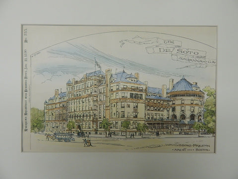 The De Soto, Savannah, GA, 1890. Original Plan. Wm Gibbons Preston.