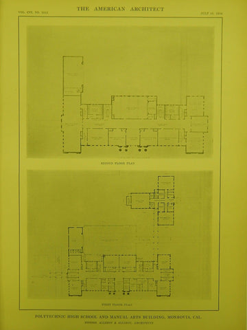 Floors, Polytechnic High School & Manual Arts Bldg., Monrovia, CA, 1914, Original Plan. Allison&Allsion