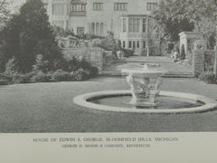 Fountain, House of Edwin S. George, Bloomfield Hills, MI, 1918, Lithograph. George D. Mason & Company.