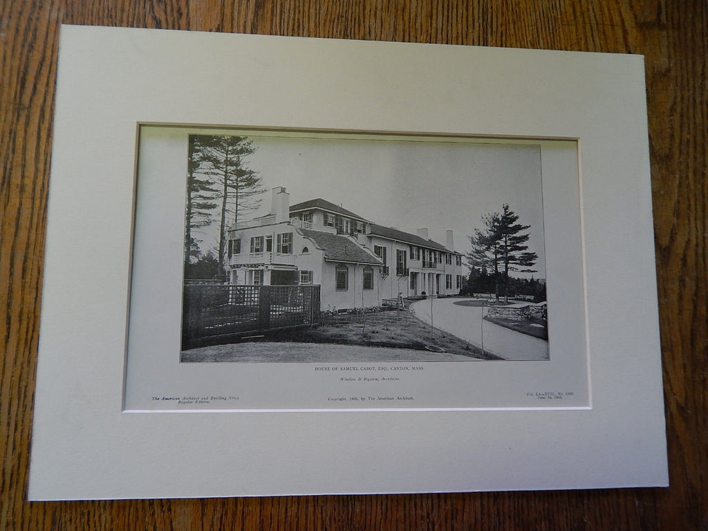 House of Samuel Cabot, ESQ., Canton, MA,1905,Lithograph. Winslow & Bigelow.