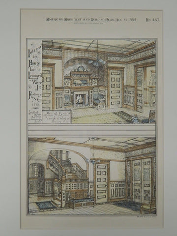 Interior, House for Leonard Ware Jr., Roxbury, MA, 1884, Original Plan. Sanford Phipps.