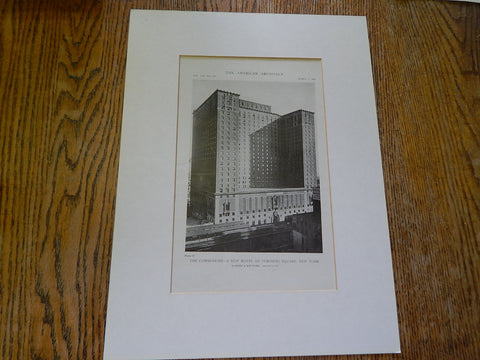Exterior, Commodore Hotel, Pershing Square, New York, NY, 1919, Lithograph. Warren & Wetmore.