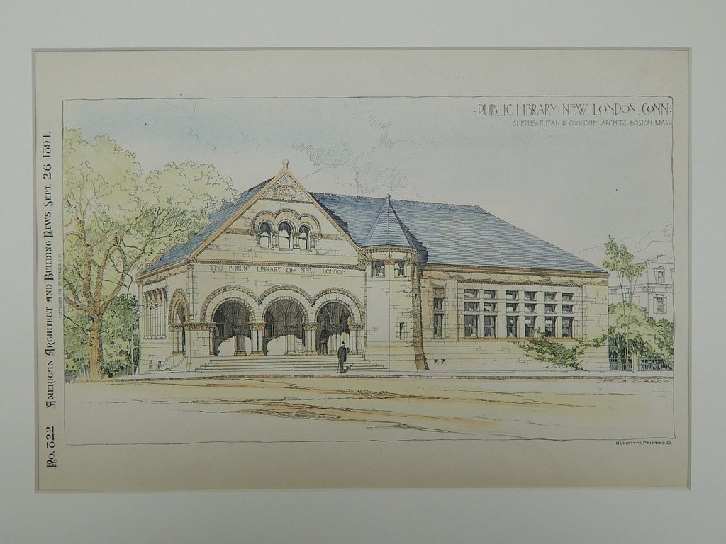 Public Library, New London CT, 1891. Shepley, Rutan & Coolidge. Original Plan