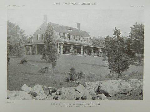 Exterior, House of C. B. Butterfield, Marion, MA, 1919, Lithograph. Coolidge & Carlson.