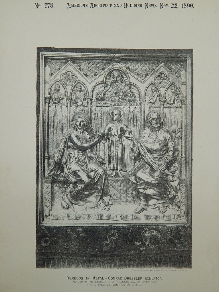 Metal Reredos, Church of St. Francis Xavier, Liverpool, England, 1890,Lithograph.  Edmund H. Kirby.