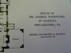 House of Dr. George Woodward, St. Martins, Philadelphia, PA, 1914 Lithograph. Goodwin & Hawley.