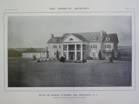 House of Barker Gummere, Esq. Princeton, NJ, 1914 Lithograph, McGoodwin & Hawley