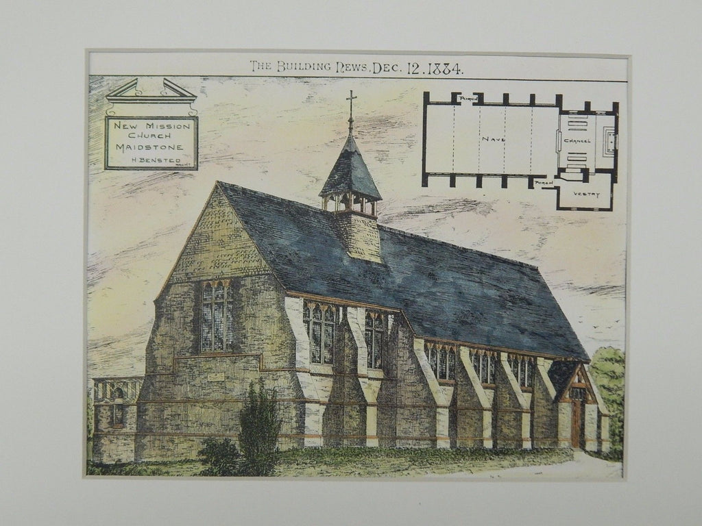 New Mission Church, Maidstone, Kent, England, 1884, Original Plan. H. Bensted.