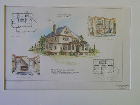 Home for Mr. E.B. Hedges, Westfield, MA, 1901, Original Plan. Cadwell&Crabtree.