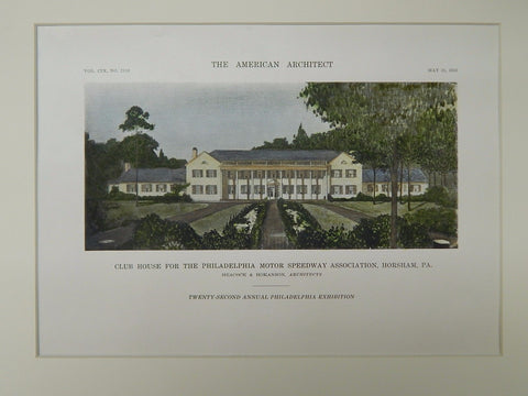Club House, Philadelphia Motor Speedway, Horsham, PA, 1916, Original Plan. Heacock & Hokanson.