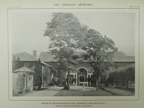 House of Thomas Hastings, Westbury, NY, 1914, Lithograph. Carrere & Hastings.