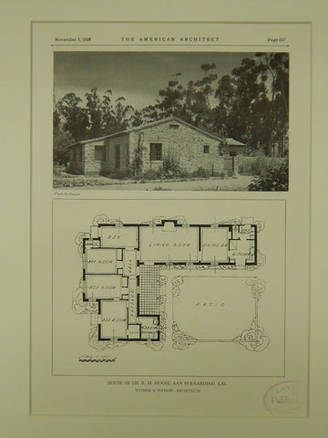 House of Dr. R. M. Moose, San Bernardino, CA, 1928, Lithograph. Witmer & Watson