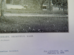 Danielson-Lincoln Memorial Library, Brimfield, MA, 1905, Lithograph. Lewis.