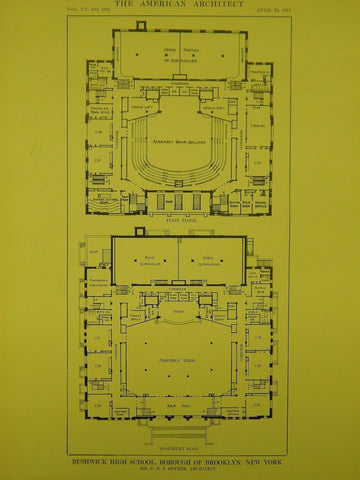 Floors, Bushwick High School, Brooklyn, NY, 1914, Original Plan. C.B.J. Snyder.