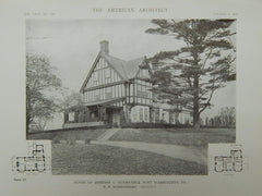 Exterior, House of Gustave C. Kuemmerle, Fort Washington, PA, 1919, Lithograph. C. E. Schermerhorn.