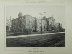 General View, Oak Hill School, St. Louis, MO, 1914, Lithograph. William B. Ittner.