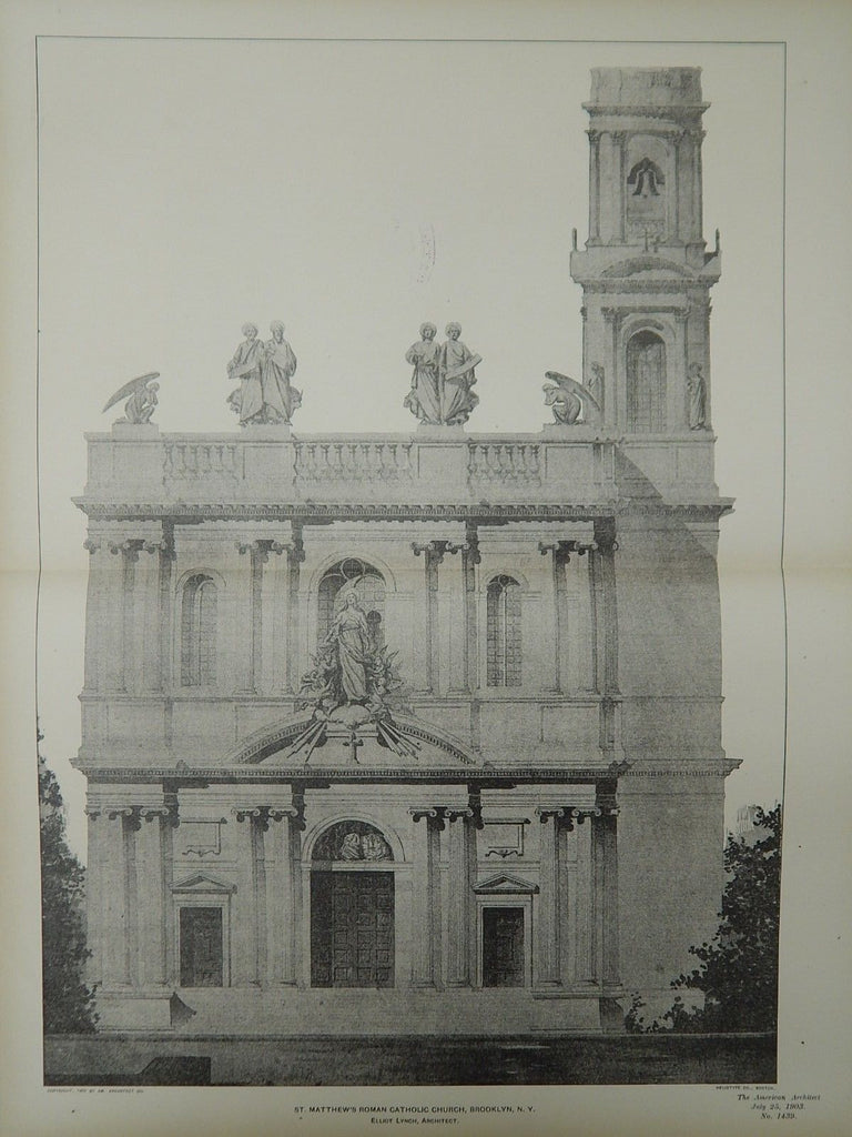 St. Matthew's Roman Catholic Church, Brooklyn, NY, 1903, Original Plan. Elliot Lynch.