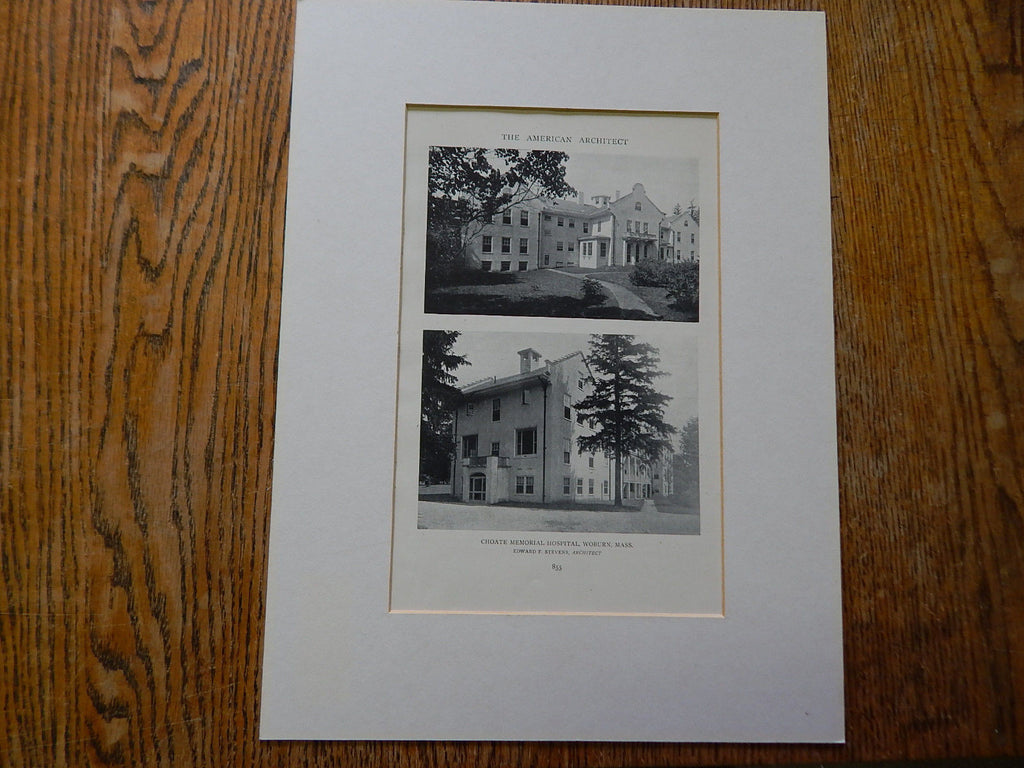 Choate Memorial Hospital, Woburn, MA,1918,Lithograph. Edward Stevens.