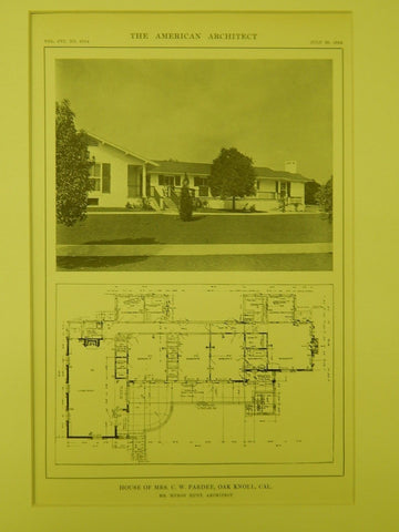 House of Mrs. C.W. Pardee, Oak Knoll, CA, 1914, Lithograph. Myron Hunt.