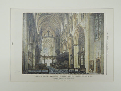 Washington Cathedral, Choir Looking West, Washington, DC, 1926. Frohman, Robb & Little.