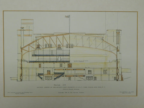 Section, Armory of the Seventy-First Regiment, New York, NY, 1906, Original Plan. Clinton & Russell.